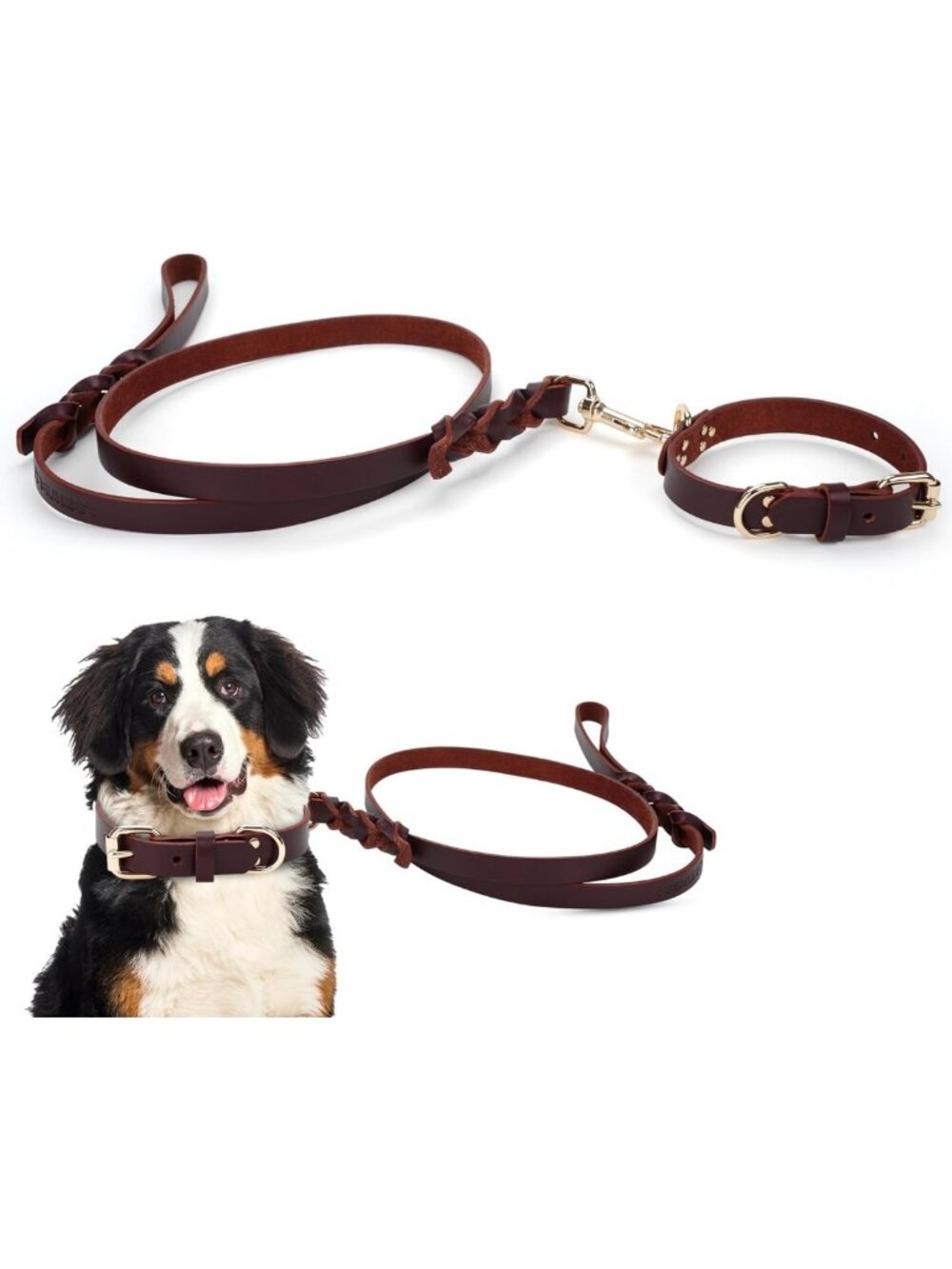 Premium Real Leather Dog Collar & Leash Set, Adjustable Fit, Durable & Stylish